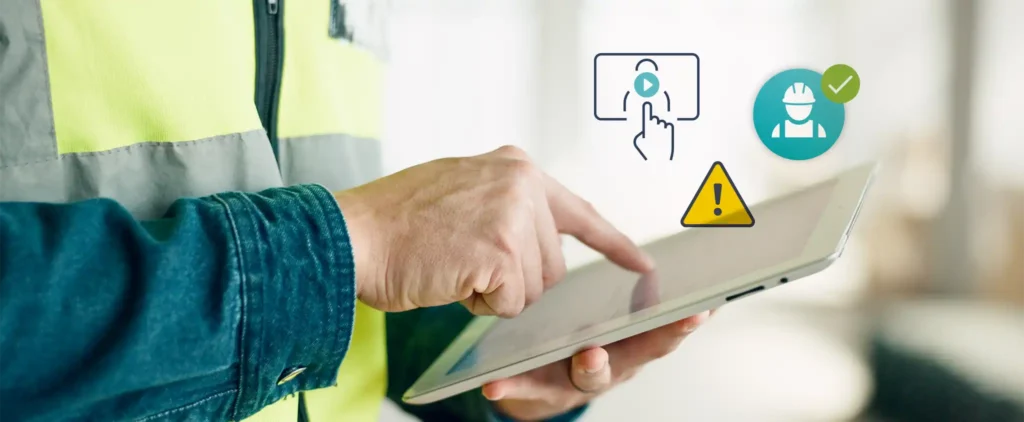 construction site induction man with digital tablet