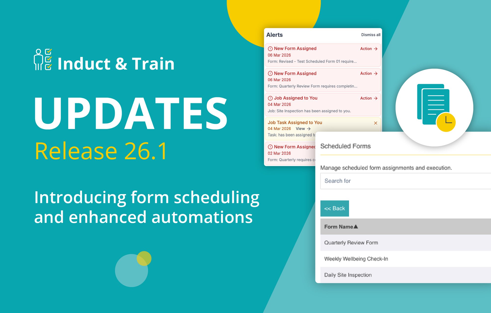 Induct & Train Release 26.1: Scheduled Forms and Automated Archiving cover