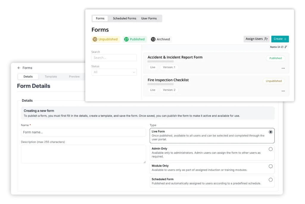 Induct & Train forms module update